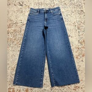 Women's Blue Wide Leg Crop Hidden Jeans Denim size 28 Raw Edge “Hem”